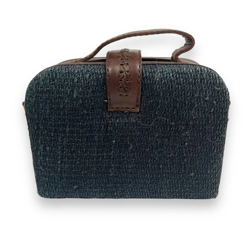 Vintage Structured Sisal and Leather Bag